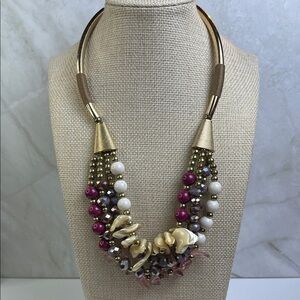 Multi-Color Amethyst Czech Glass, Rose Quartz Gemstone Multi Strand Choker